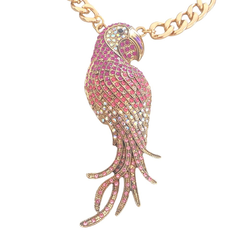 Nwt Natasha Tropical Parrot Chunky Gold Tone Chain Rhinestone Necklace 16 39$